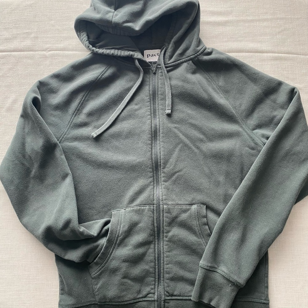 Pact Zip-Up Hoodie in Dusty Olive Green